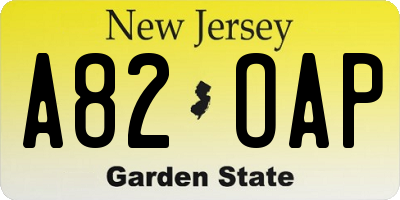 NJ license plate A82OAP
