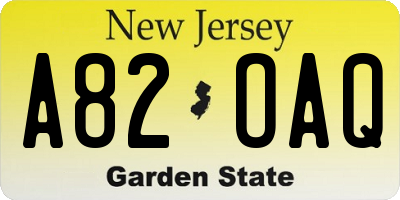 NJ license plate A82OAQ