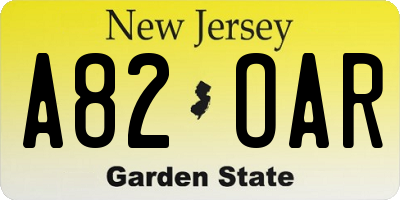 NJ license plate A82OAR