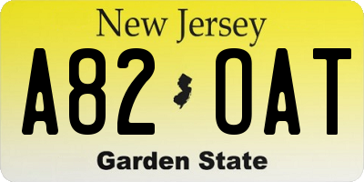 NJ license plate A82OAT