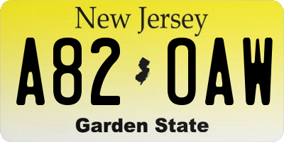 NJ license plate A82OAW