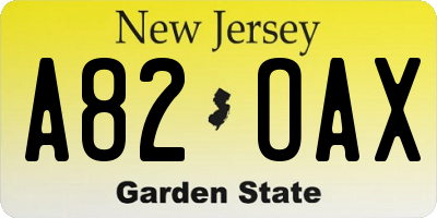 NJ license plate A82OAX