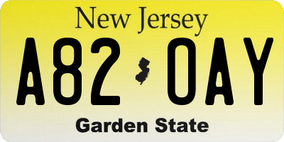 NJ license plate A82OAY