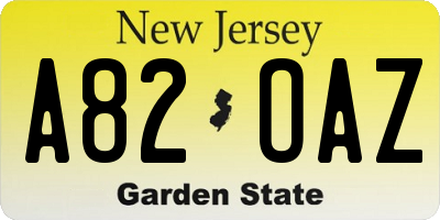 NJ license plate A82OAZ
