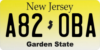 NJ license plate A82OBA