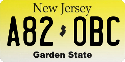 NJ license plate A82OBC