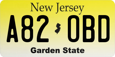 NJ license plate A82OBD