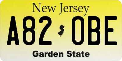 NJ license plate A82OBE