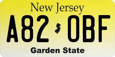 NJ license plate A82OBF