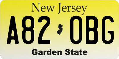 NJ license plate A82OBG