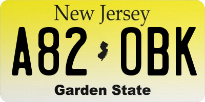 NJ license plate A82OBK