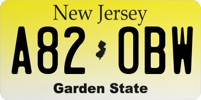 NJ license plate A82OBW