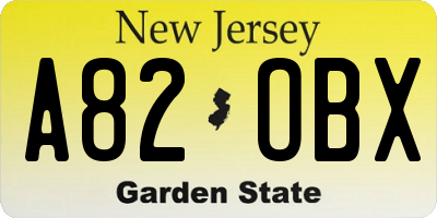 NJ license plate A82OBX