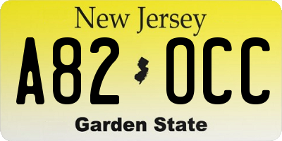 NJ license plate A82OCC