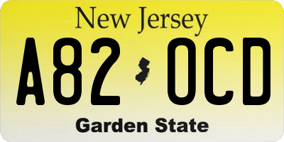 NJ license plate A82OCD