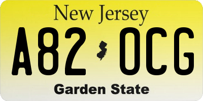 NJ license plate A82OCG