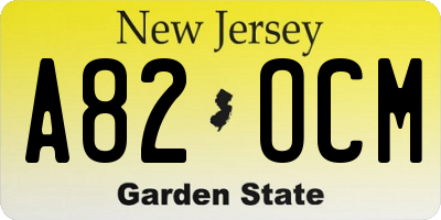 NJ license plate A82OCM