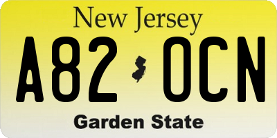 NJ license plate A82OCN