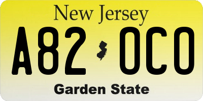 NJ license plate A82OCO