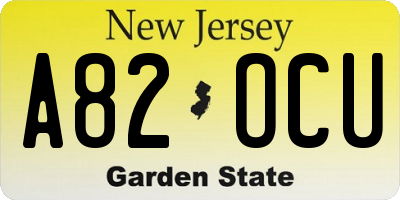 NJ license plate A82OCU