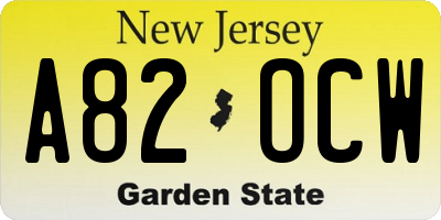NJ license plate A82OCW