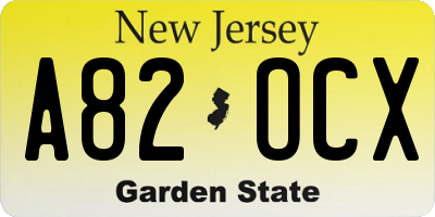 NJ license plate A82OCX