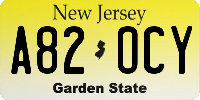 NJ license plate A82OCY