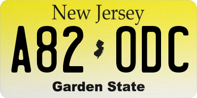NJ license plate A82ODC