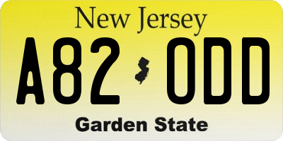 NJ license plate A82ODD