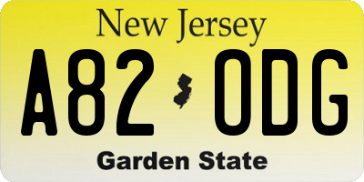 NJ license plate A82ODG