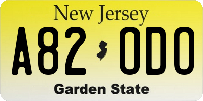 NJ license plate A82ODO