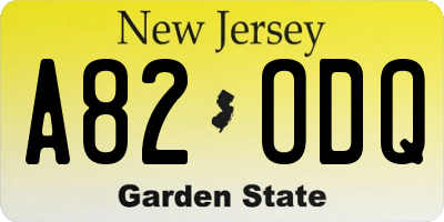 NJ license plate A82ODQ