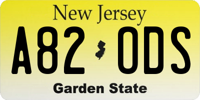 NJ license plate A82ODS