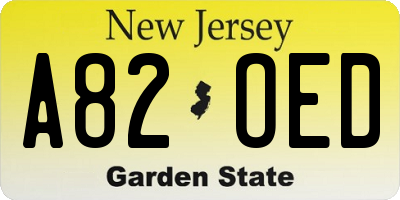 NJ license plate A82OED