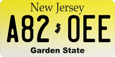 NJ license plate A82OEE