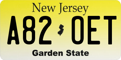 NJ license plate A82OET