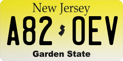 NJ license plate A82OEV
