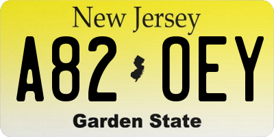 NJ license plate A82OEY