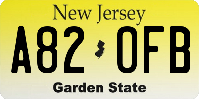 NJ license plate A82OFB