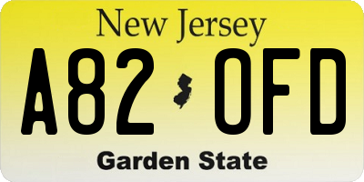 NJ license plate A82OFD