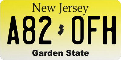 NJ license plate A82OFH