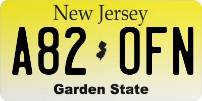 NJ license plate A82OFN
