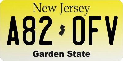 NJ license plate A82OFV