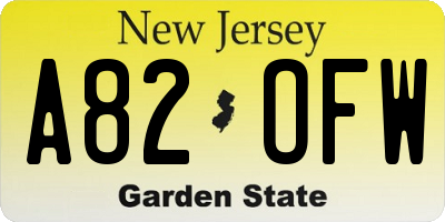 NJ license plate A82OFW