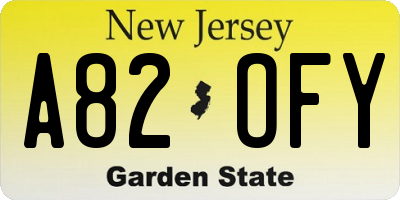 NJ license plate A82OFY