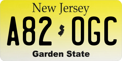 NJ license plate A82OGC