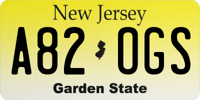 NJ license plate A82OGS