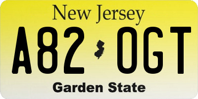 NJ license plate A82OGT