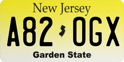 NJ license plate A82OGX