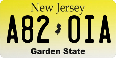 NJ license plate A82OIA